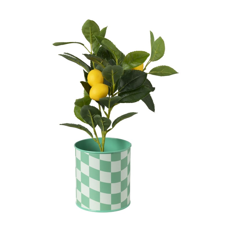 Bloempot geblokt klein - groen - ø12x13 cm