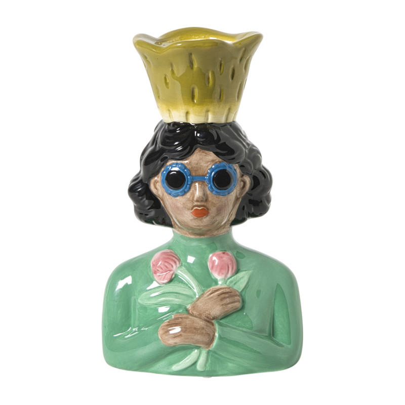 Vaas vrouw met bloemen - groen - 24.5x16.3x11.3 cm