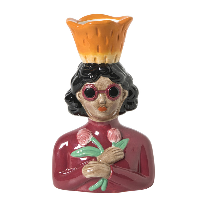 Vaas vrouw met bloemen - roze - 24.5x16.3x11.3 cm