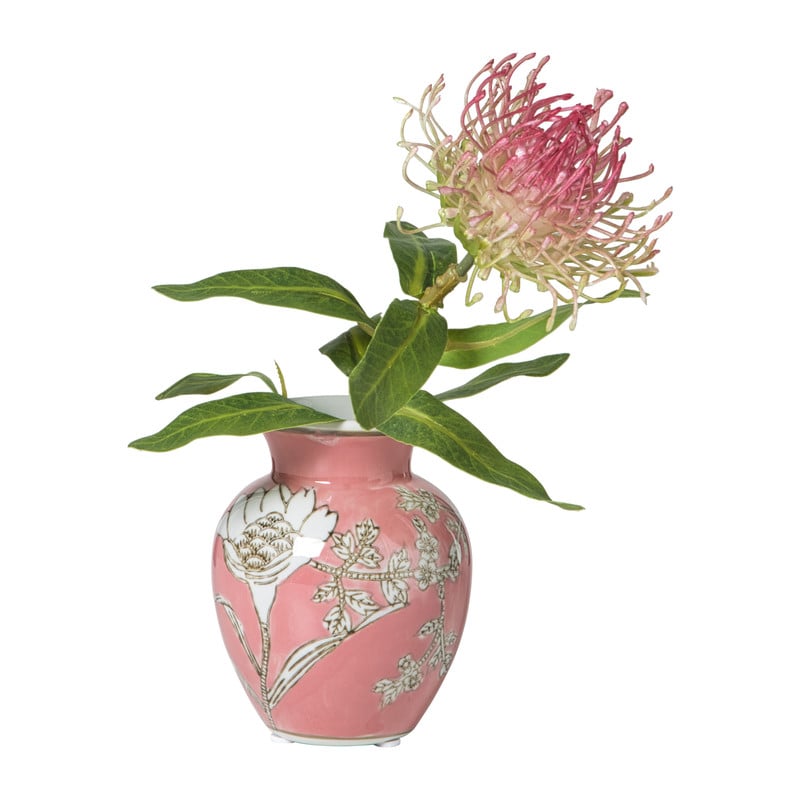 Vaas bloemenprint klein - roze - ø9x11.5 cm