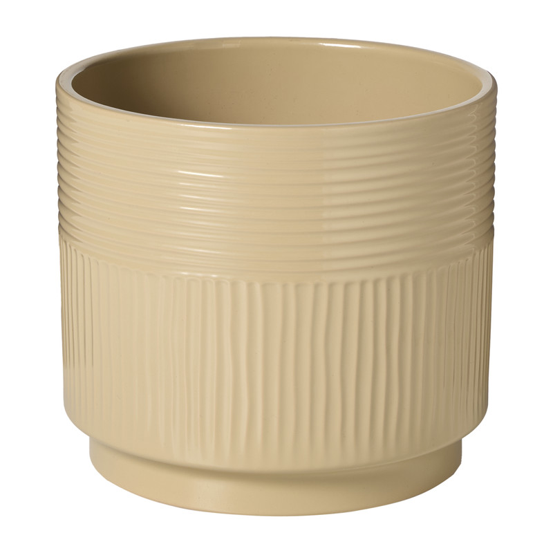 Bloempot lijnen - beige - ø19x17 cm