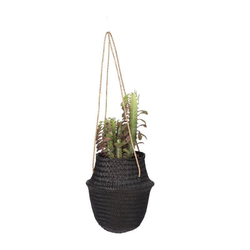 Plantenhanger mand gevlochten - zwart - 24x20 cm