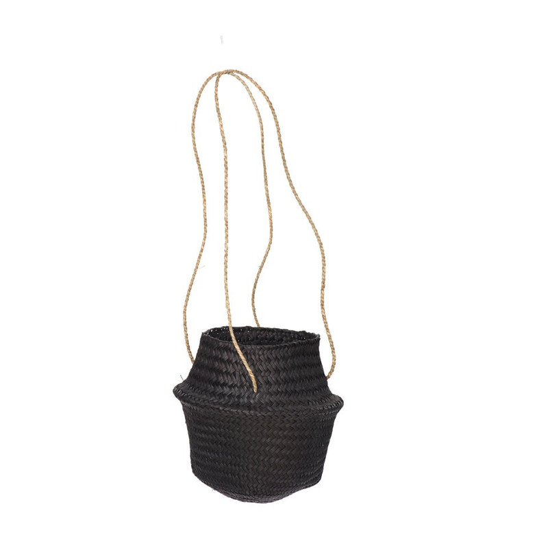 Plantenhanger mand gevlochten - zwart - 24x20 cm