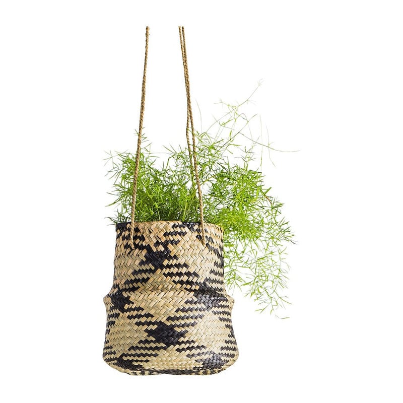 Plantenhanger mand gevlochten - naturel/zwart - 24x20 cm
