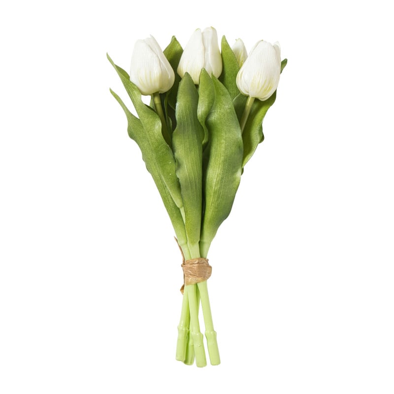 Kunstbloem tulpenboeketje - wit - 30 cm