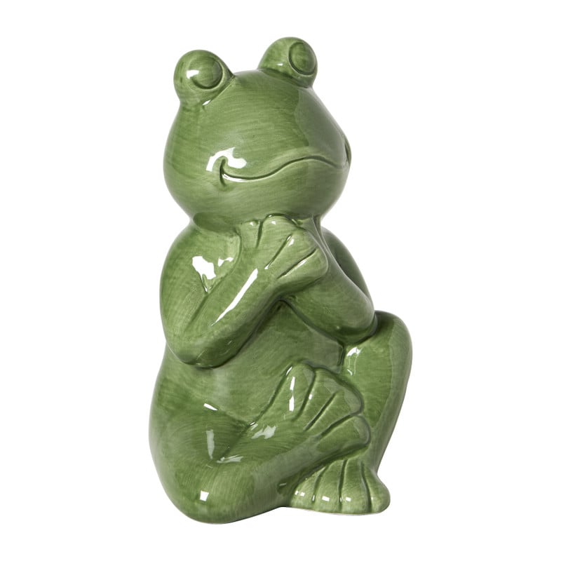 Beeldje kikker zittend - groen - 15x10.3x10 cm