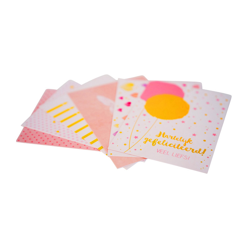 Wenskaarten gefeliciteerd - goudprint - set van 6