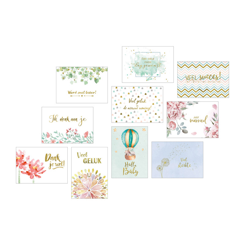 Wenskaarten - goudprint - set van 10