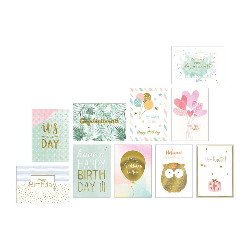 Wenskaarten gefeliciteerd - goudprint - set van 10