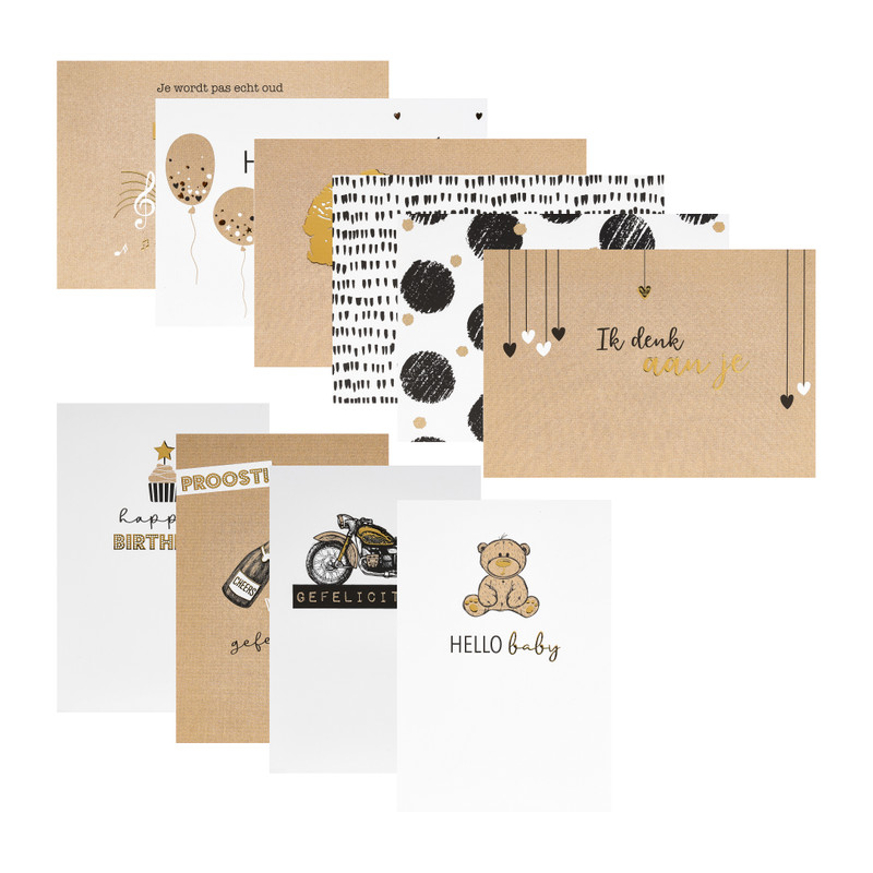 Postkaart - goudprint - 10 stuks - 12x17 cm