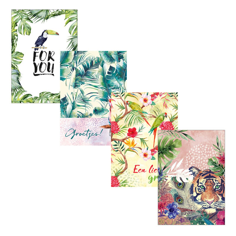 Dubbele wenskaarten tropical - set van 4