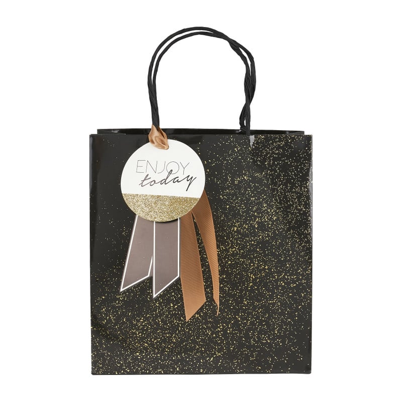 Cadeautasje enjoy today - zwart met goud - 18x21 cm