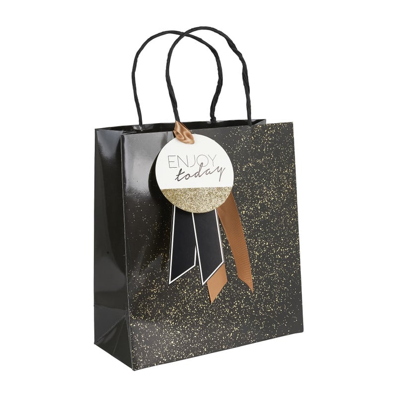 Cadeautasje enjoy today - zwart met goud - 18x21 cm