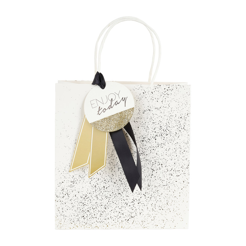 Cadeautasje enjoy today - wit met goud - 18x21 cm