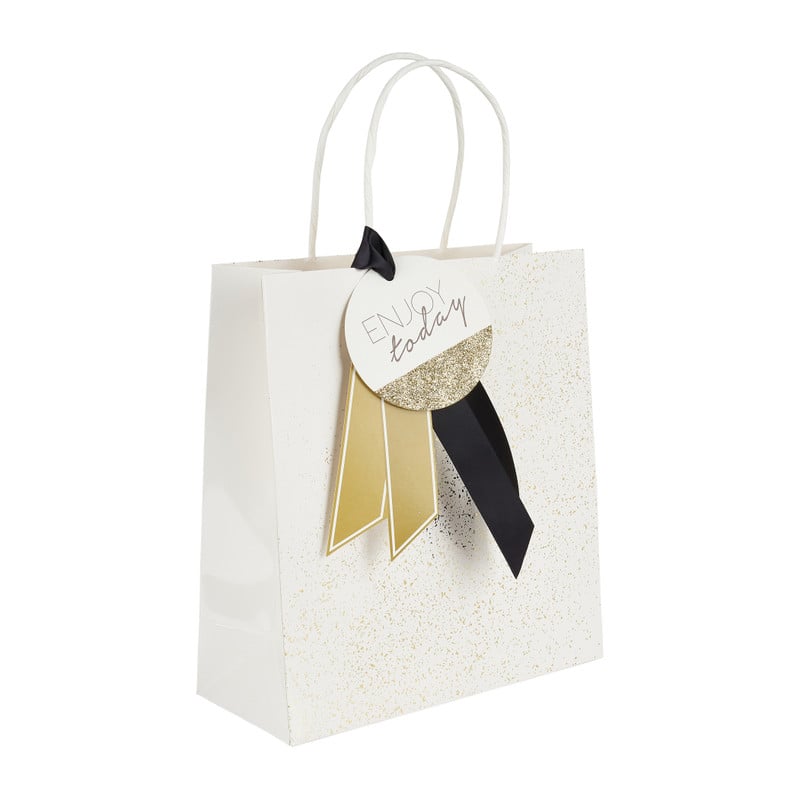 Cadeautasje enjoy today - wit met goud - 18x21 cm