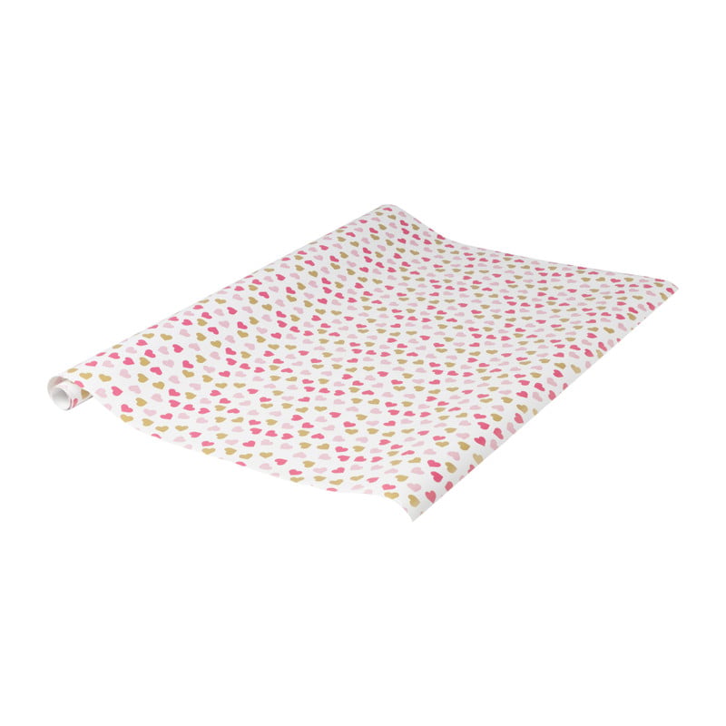 Inpakpapier hartjes - goud/roze - 200x70 cm 