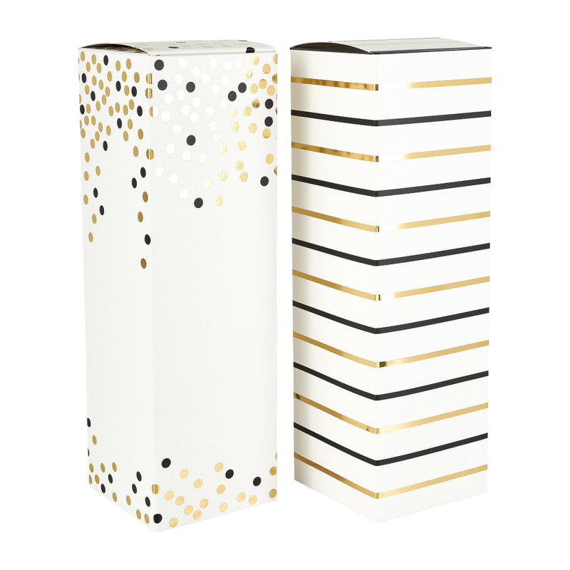 Cadeaudoos fles - streepjes/stippen - 50 cm 