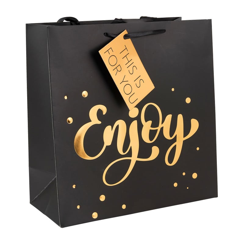 Cadeautasje enjoy - zwart en goud - 26x27 cm