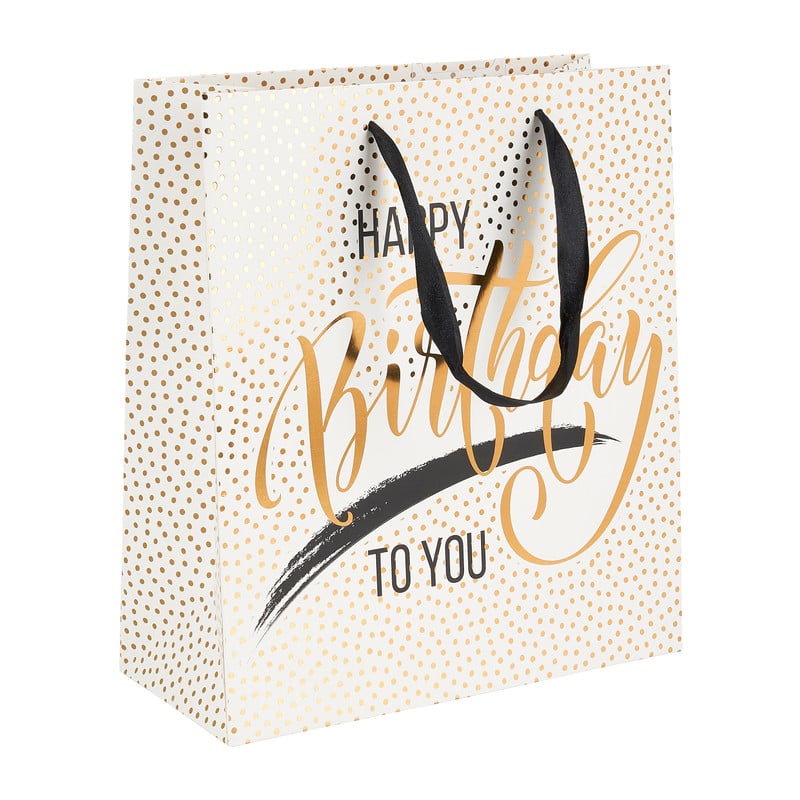 Cadeautasje Happy birthday - gouden stip - 23x26 cm