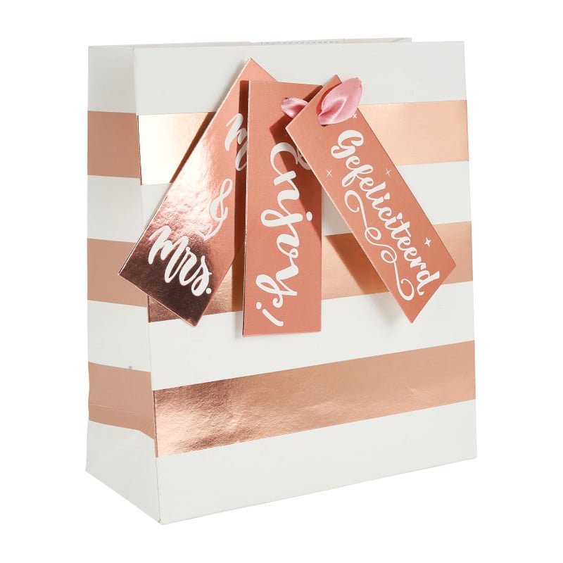 Cadeautasje roségoud - stripes - 18x21 cm