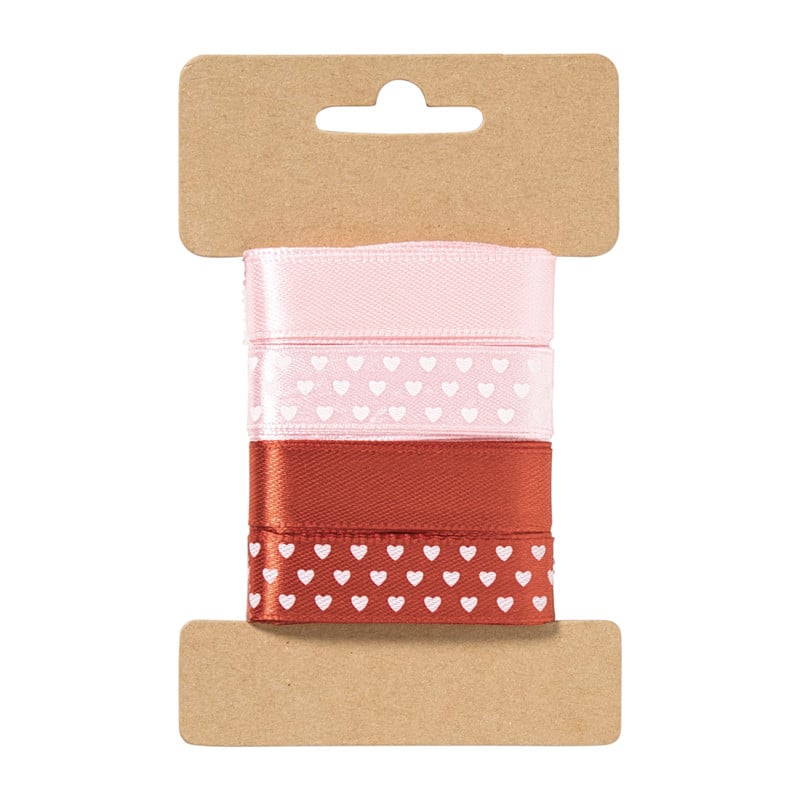Satijnen lint 3 meter hartjes - rood - set van 4
