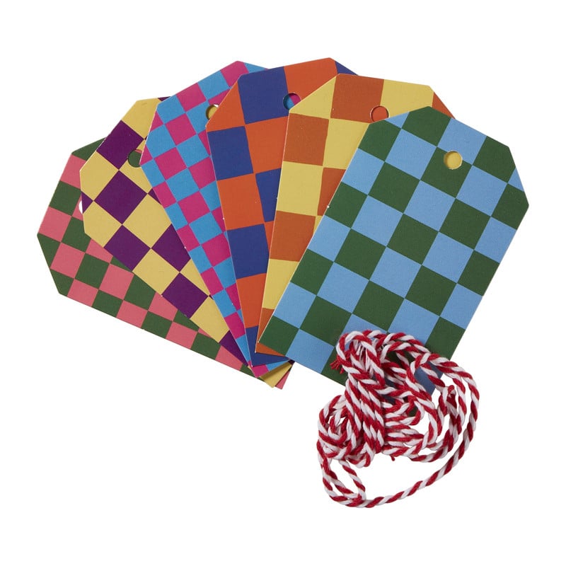 Cadeaulabels geblokt - multikleur - set van 6 