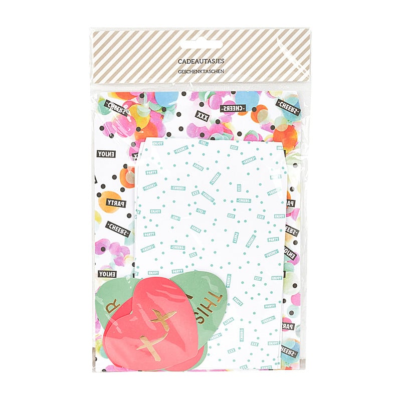 Cadeautasjes en stickervellen confetti - set van 8
