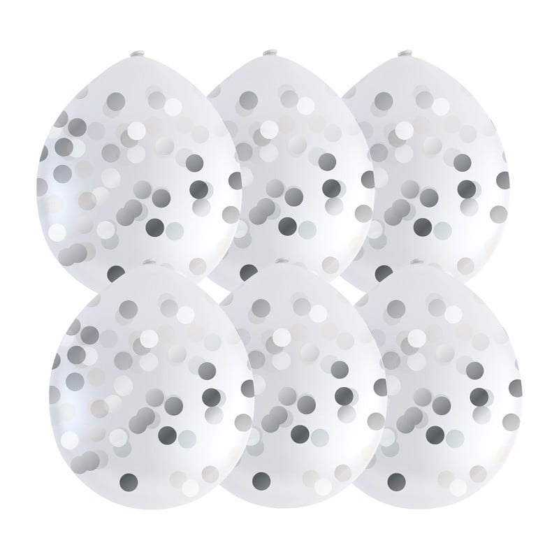 Ballonnen confetti - zilver - set van 6