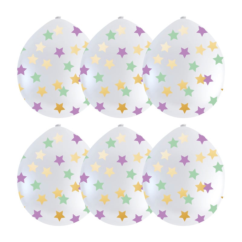 Confettiballon gekleurde sterren - 6 stuks