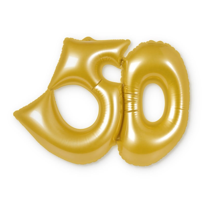 Opblaasbaar cijfer 50 - goudkleurig - kunststof
