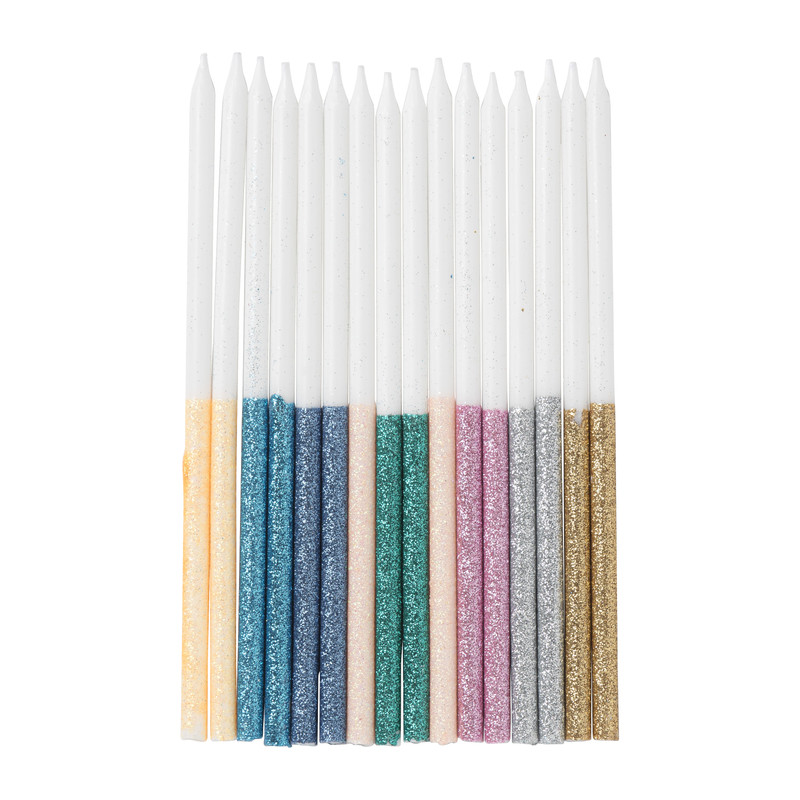 Taartkaarsen glitter -  16 stuks - 5.2x20.3x1.6 cm 