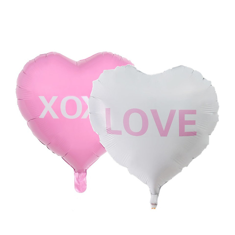Folie ballon hart - roze/wit - set van 2 