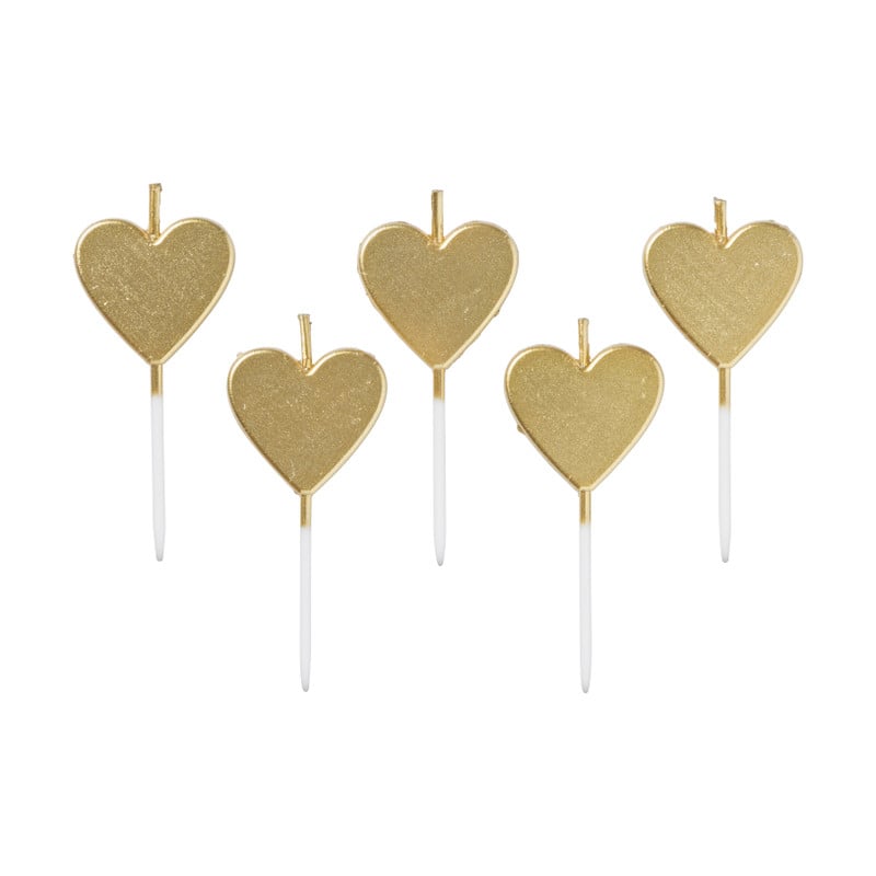 Taartkaarsjes hartjes - goud - set van 5