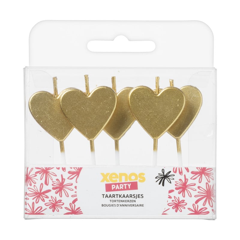 Taartkaarsjes hartjes - goud - set van 5