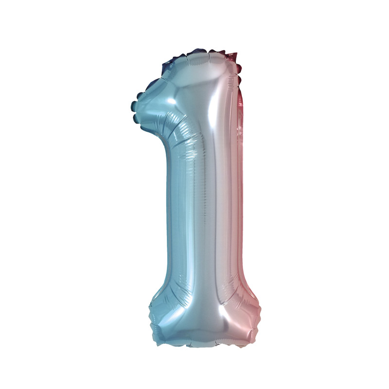 Folie ballon - cijfer 1 - regenboog metallic - 30 cm
