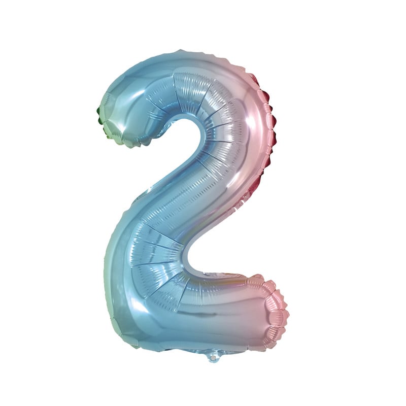 Folie ballon - cijfer 2 - regenboog metallic - 30 cm