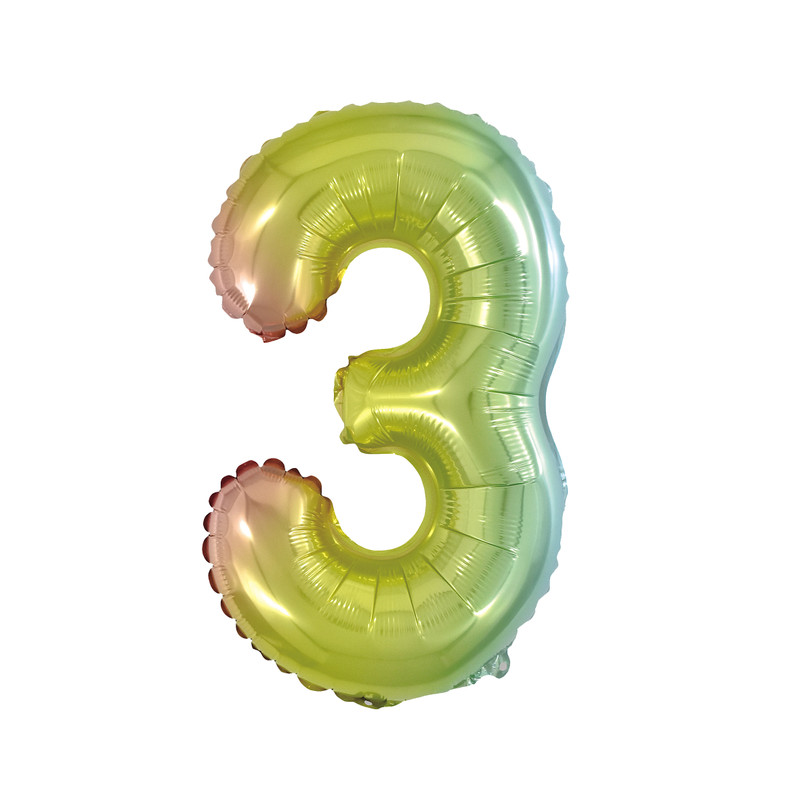 Folie ballon - cijfer 3 - regenboog metallic - 30 cm