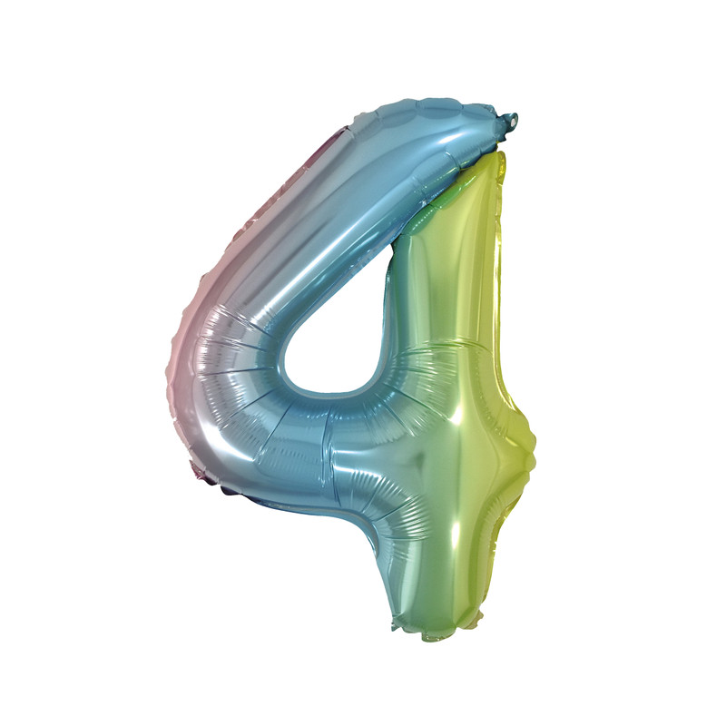 Folie ballon - cijfer 4 - regenboog metallic - 30 cm