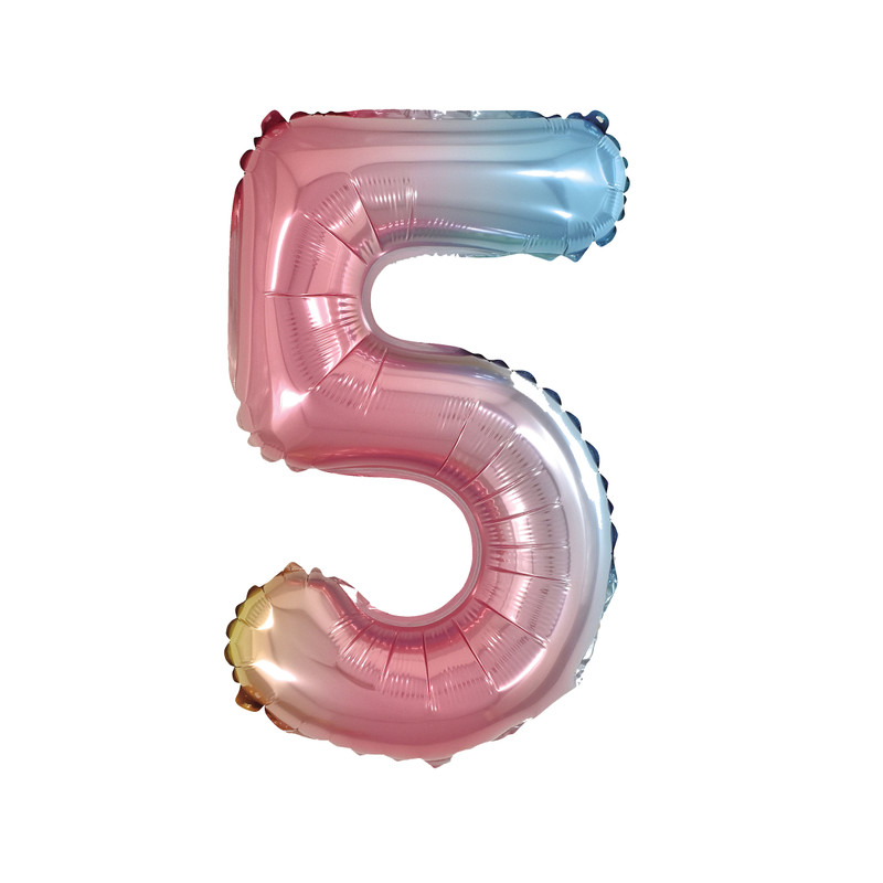 Folie ballon - cijfer 5 - regenboog metallic - 30 cm