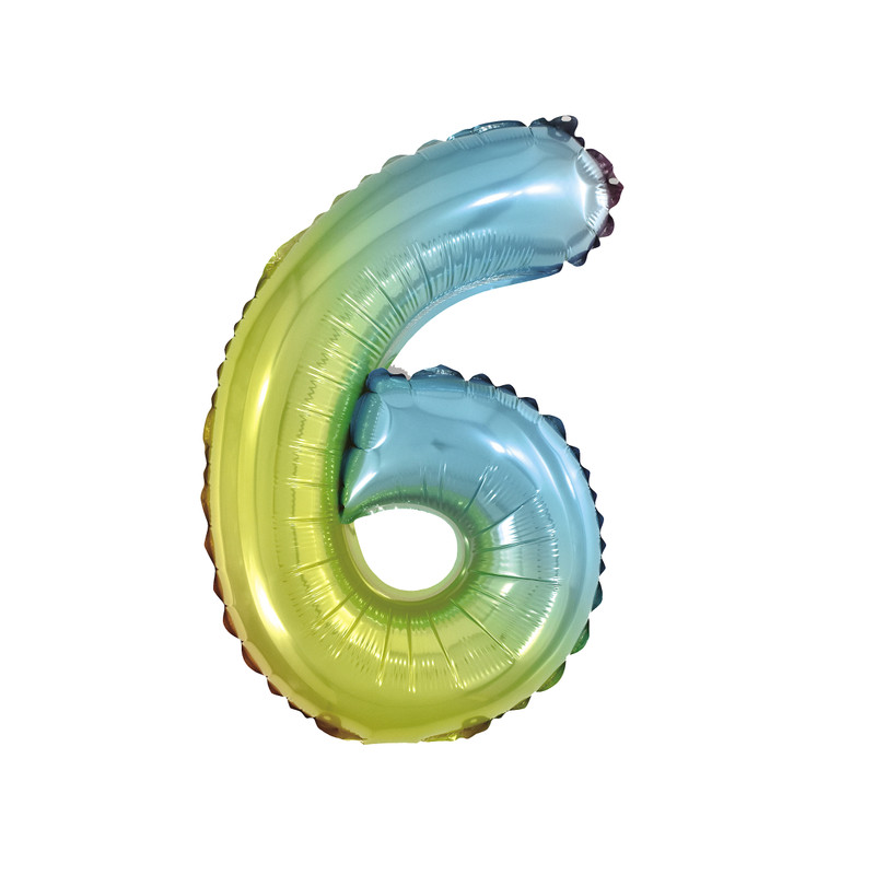 Folie ballon - cijfer 6 - regenboog metallic - 30 cm