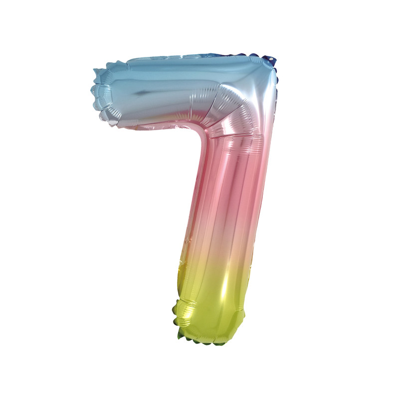 Folie ballon - cijfer 7 - regenboog metallic - 30 cm