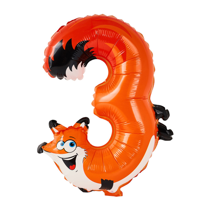 Folie ballon - cijfer 3 - vos - 30 cm 