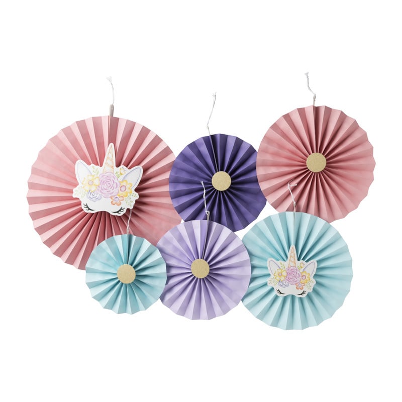 Unicorn waaiers  - multikleur - set van 6