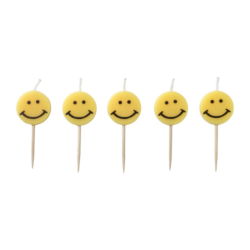 Taartkaarsjes smiley - set van 5 - ø10x2.5 cm