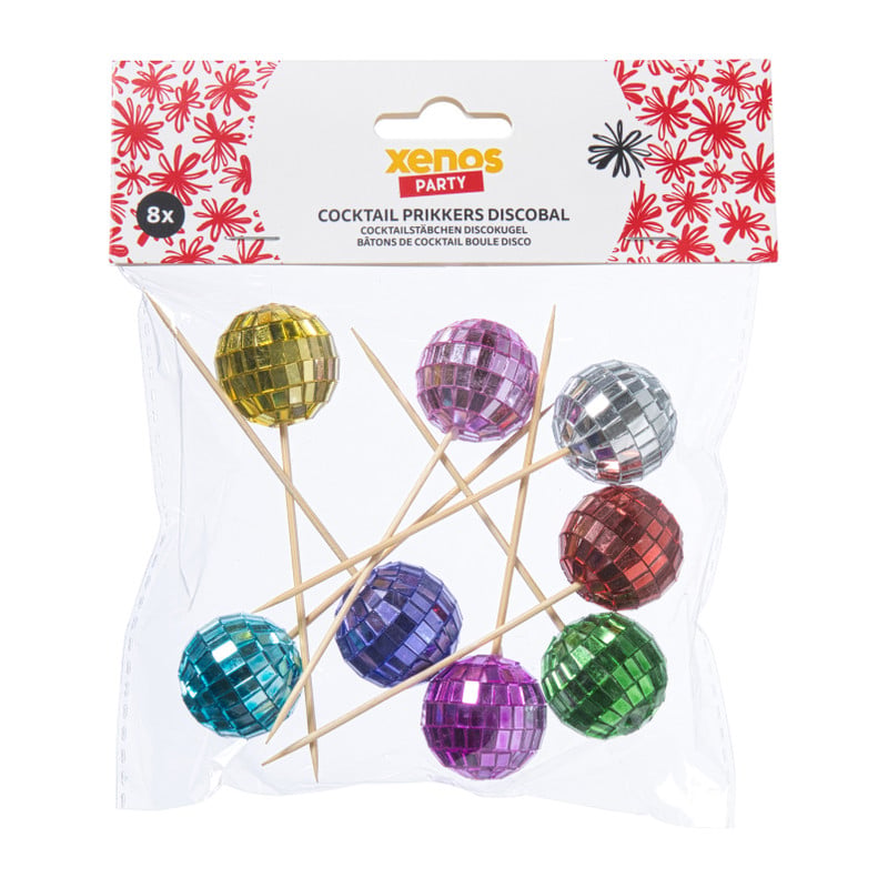 Cocktailprikkers met discobal - multikleur - set van 8