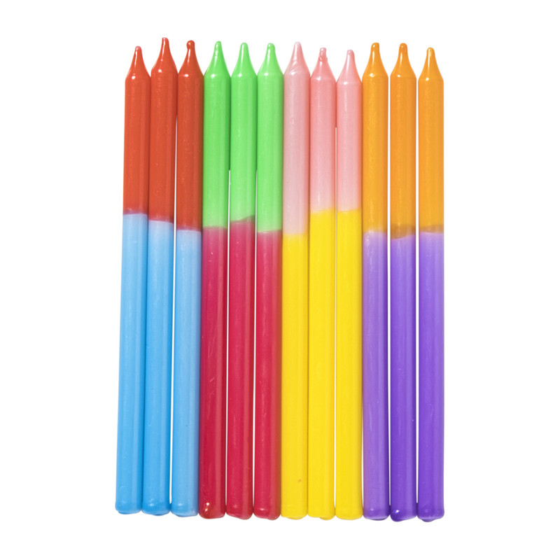 Taartkaarsen dip-dye - multikleur - set van 12