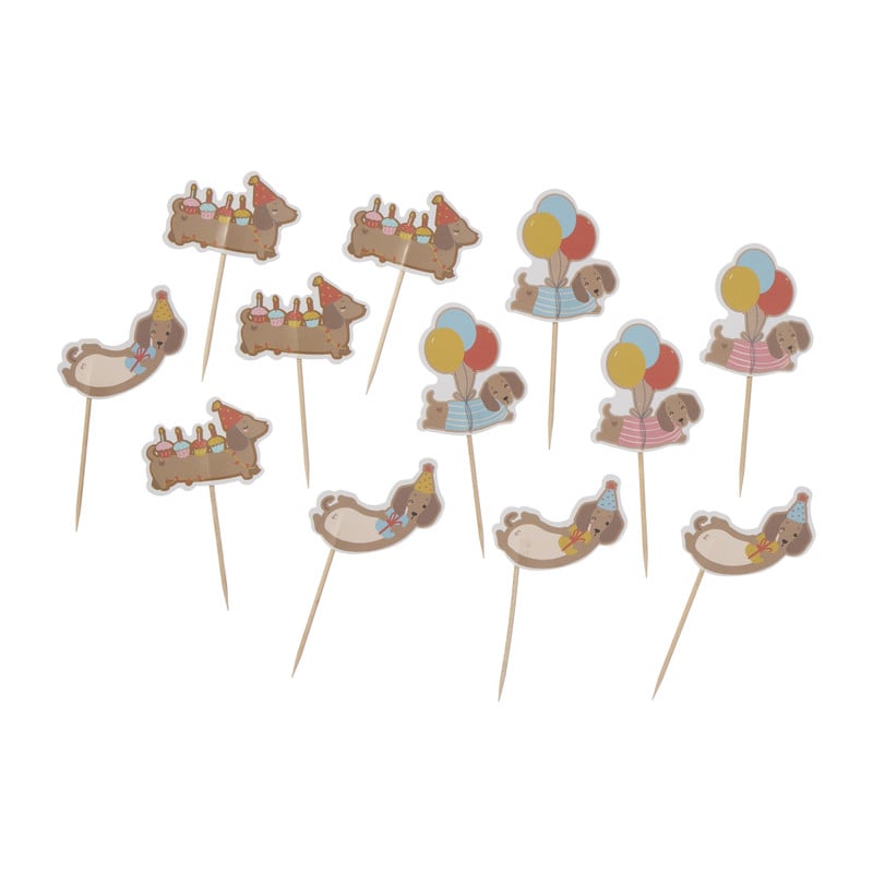 Cocktailprikkers teckel - multikleur - set van 12