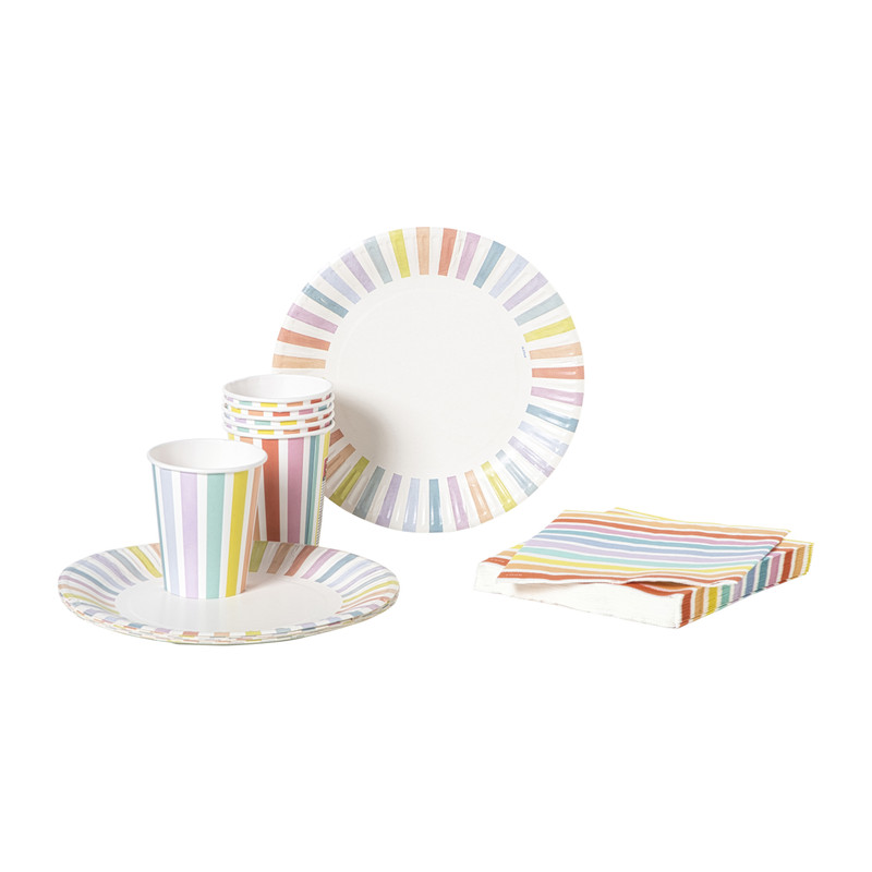 Borden gestreept pastel - ø23 cm - set van 8