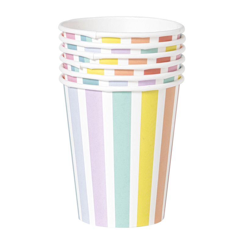 Papieren bekers gestreept pastel - set van 6
