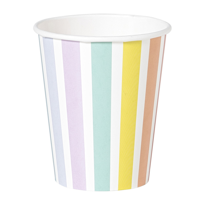 Papieren bekers gestreept pastel - set van 6